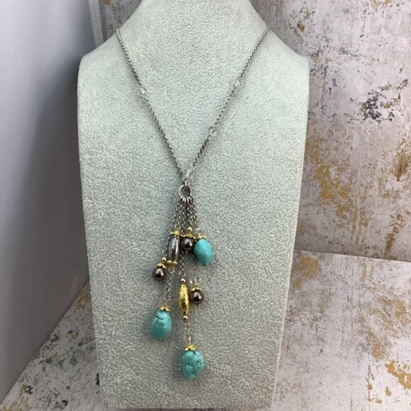 Brighton Turquoise  and Black Pearl Long Necklace with tin - Picture 2 of 7